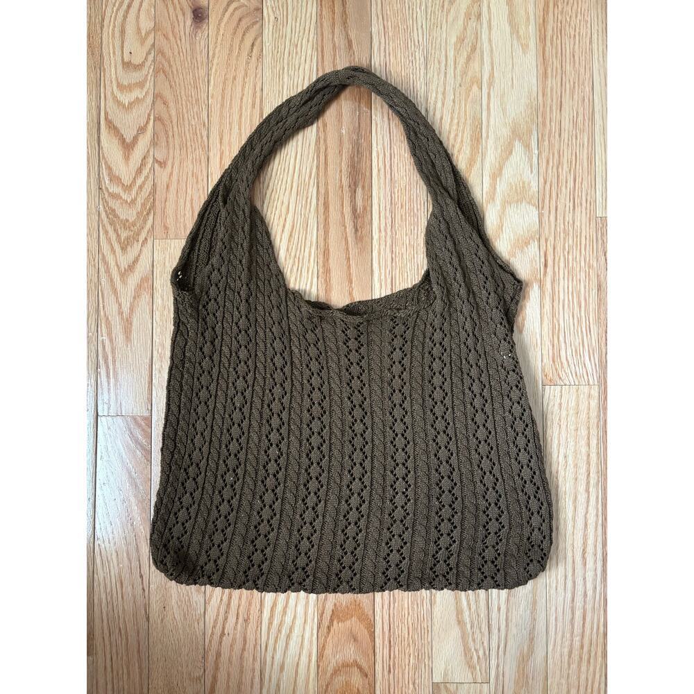 Brown Crochet Knit Shoulder Bag Boho Hobo Tote Slouchy Cottagecore Y2K - Picture 3 of 5